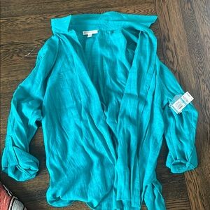 JM Collection Blue Cuffed Sleeve Wrap Blouse